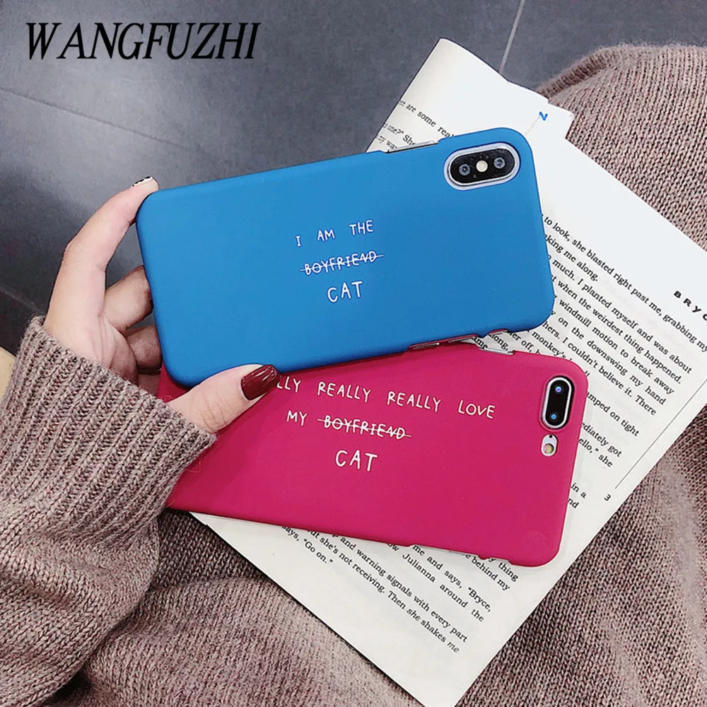 WANGFUZHI чехол для iPhone X 6 6s плюс 7 8 Пары любовь Кошка буквы жесткий пластик матовая