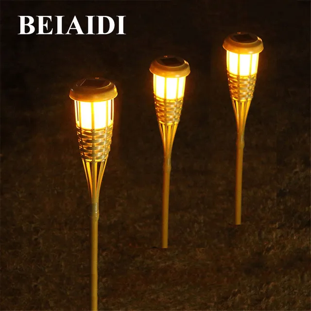 Beiaidi 10pcs Solar Panel Tiki Torch Garden Light Outdoor Beiaidi 10pcs Solar Panel Tiki Torch Garden Light Outdoor Spike Spotlight Bamboo Finish Landscape Lawn