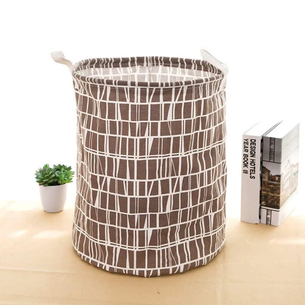 Cotton linen folding collapsible basket large dirty clothes storage