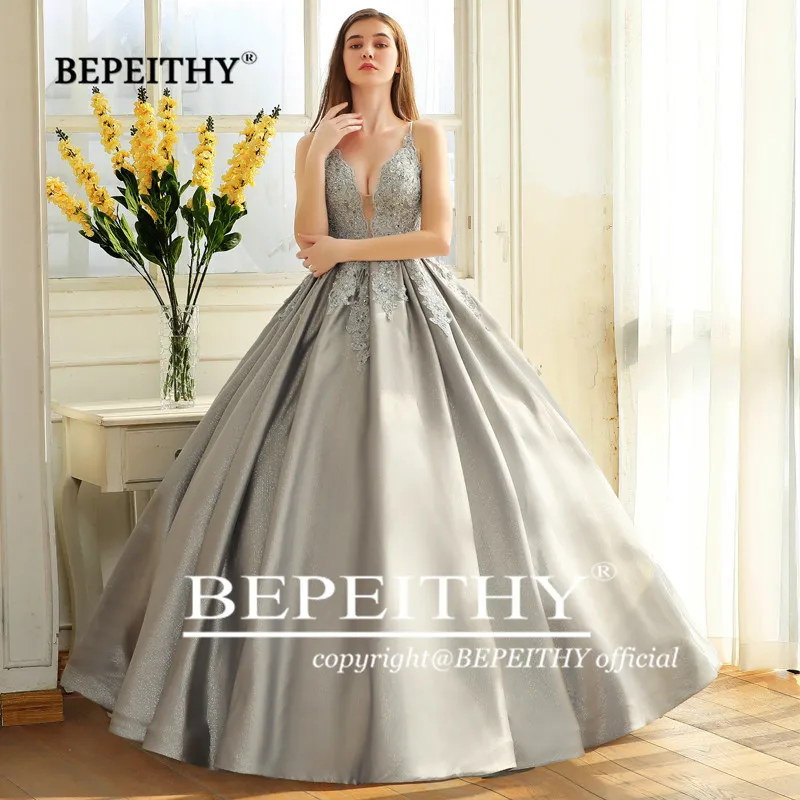 BEPEITHY Robe De Soiree бальное платье вечернее платье на бретельках кружевной лиф блестящая ткань Abiye вечерние платья для выпускного вечера