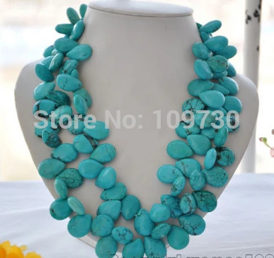 

Jewelr 004107 2strands 20mm drip green turquoise bead NECKLACE