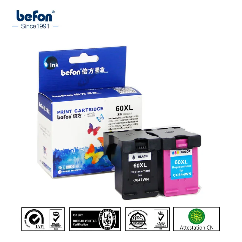 

befon Re-manufactured 60 XL Cartridge Replacement for HP 60 Ink Cartridge for Deskjet D2530 D2545 D2563 D2566 D2568 D2663 2663