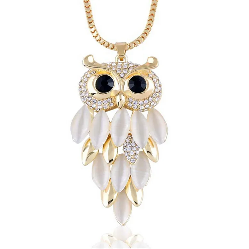 HIgh quality Owl necklace pendants Opal Box Chains long chains necklace for women fashion jewelry Costume necklaces