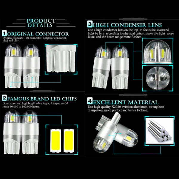 2 предмета T10 12V 8000K светодиодный лампы светильник замена лампы высокого Яркость для передних и задних фонарей CSL88