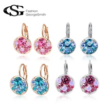 GS Новинка Высокое качество 4 цвета Круглый камень AAA цветок с Цирконом Серьги-гвоздики для женщин очаровательные свадебные серьги с кристаллами ювелирные изделия R5