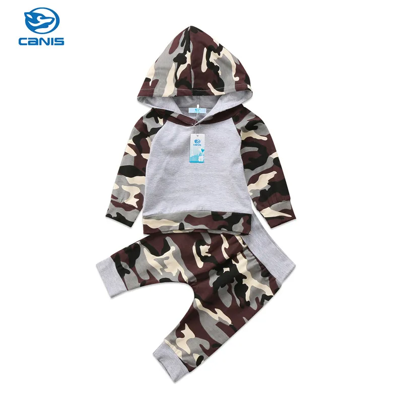 

CANIS Autumn Casual 2Pcs Newborn Baby Boy Kids Camo Hoodie Tops Pants Outfits Clothes Set Casual Bebe Boys Child Clothing Sets