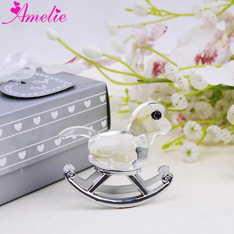 

30pcs/lot Crystal Baby Souvenirs Giveaway Guest Collection Crystal Rocking Horse Shape Wedding Party Favors Guest Gift