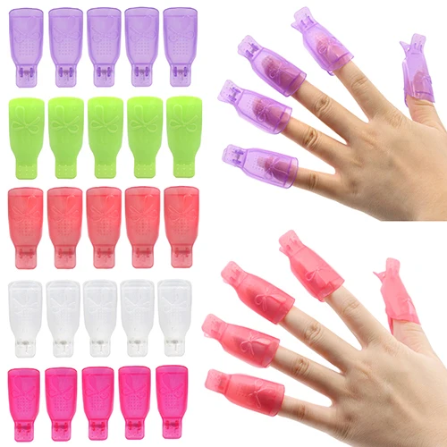 

10x Bowknot Plastic Nail Art Soak Off Clip Cap UV Gel Polish Remover Wrap Tool