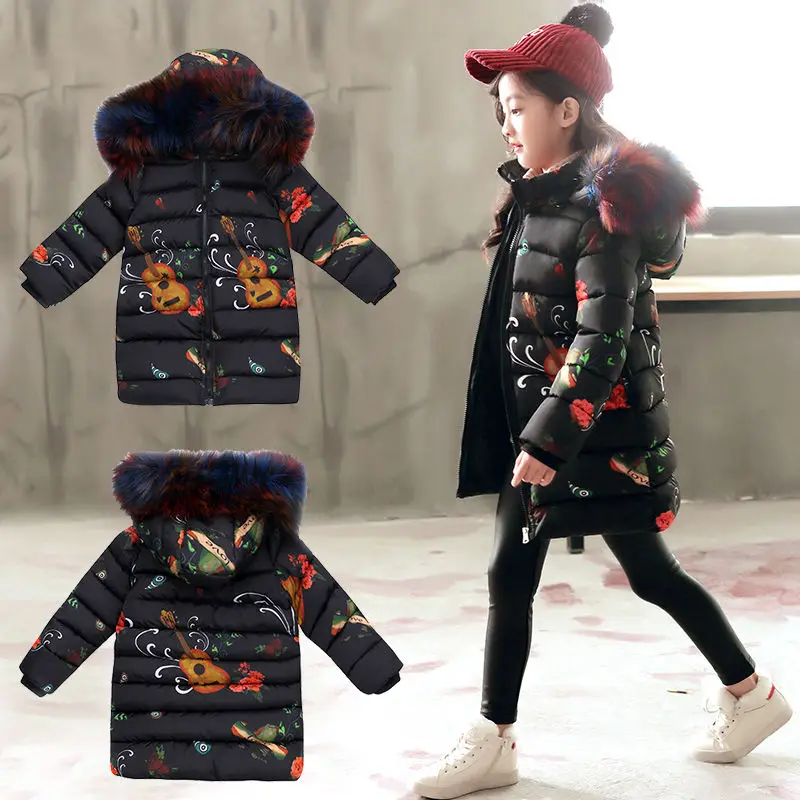 Fashion Children Jackets For Girls Teenage Russian Winter Coats Parkas For Girl Fur Hooded Outerwear Korean Kids Clothes