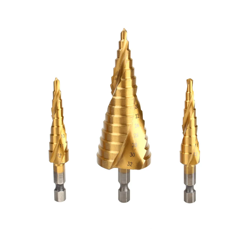 2016 New 3Pcs HSS steel Large Step Cone Drill Titanium Bit Set Step Bit