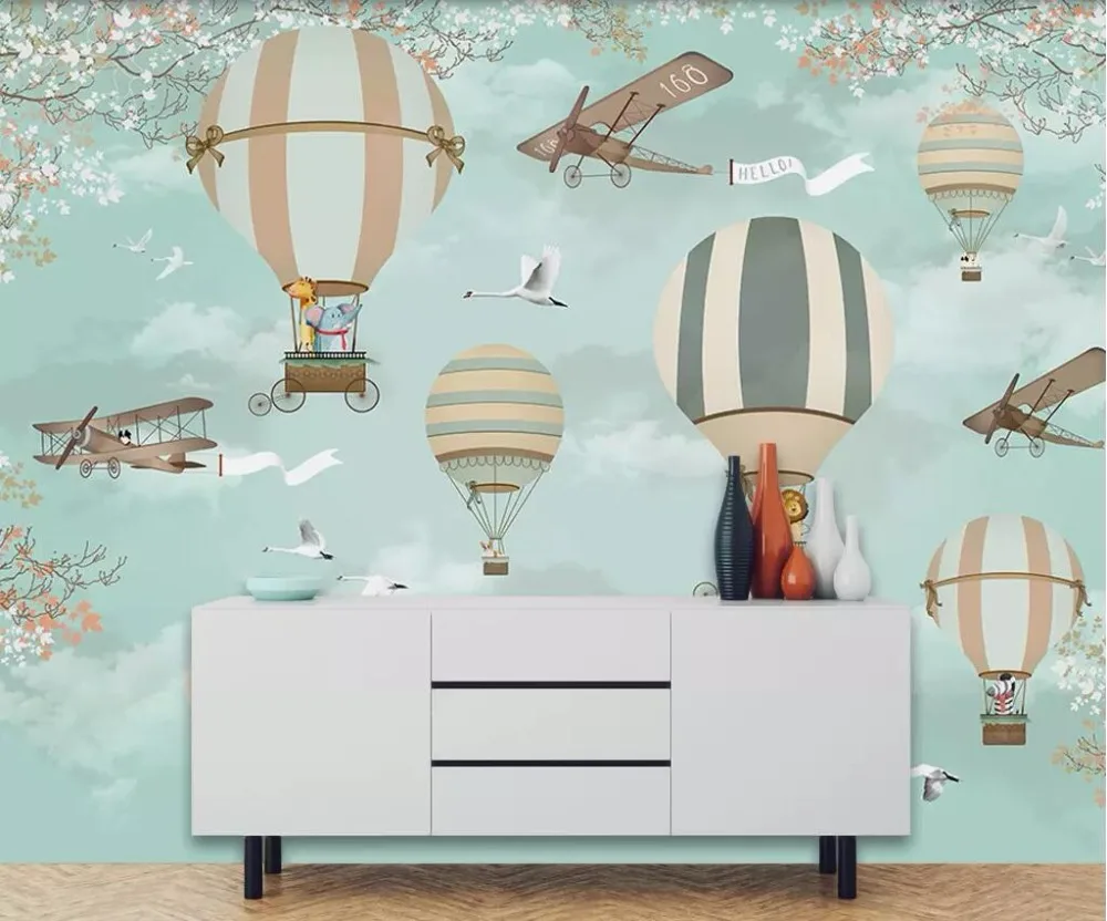 Beibehang обои на заказ Фреска Скандинавский минималистский ручная роспись мультфильм самолет воздушный шар Детская комната украшения фон
