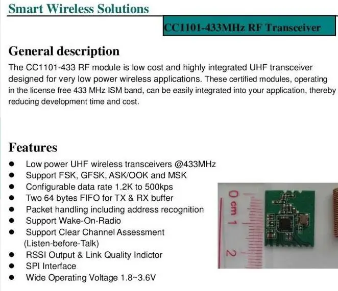 CC1101-433MHz беспроводной модуль CC1101 433MHz маломощные беспроводные UHF приемопередатчики