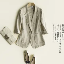 2018 new cotton and linen small suit female Korean casual seven sleeves linen temperament font b