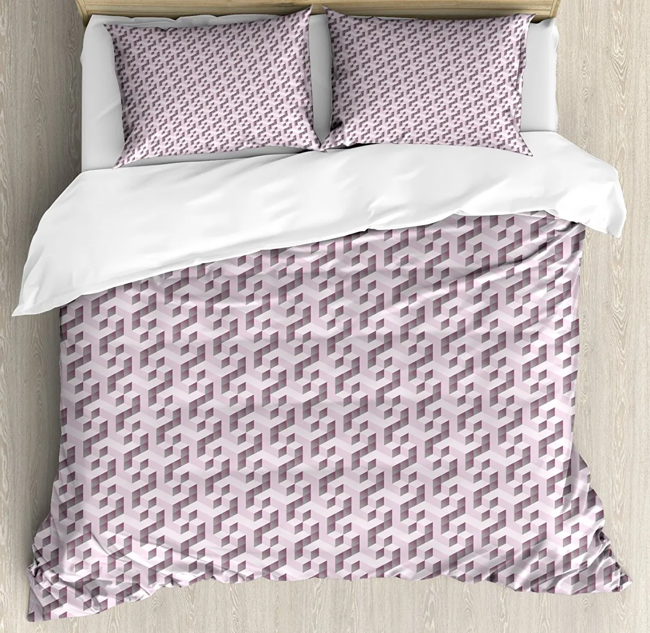 

Duvet Cover Set , Three Dimensional Isometric Cube Pattern Geometric Design Modern Illustration, 4 Piece Bedding Set