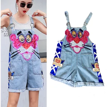 

Lolita Young Ladies Denim Jumpsuits Women Summer Loose Cartoon Sequins Denim Overalls Rompers Party Nice Jumpsuits NS705