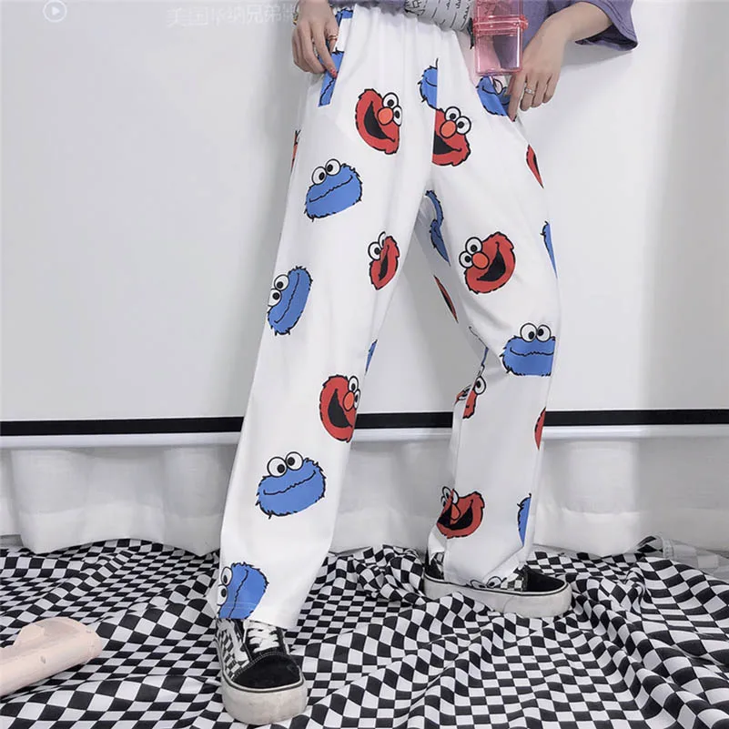 NiceMix Harajuku/Детские милые свободные летние прямые штаны для отдыха и отдыха с принтом героев мультфильмов для девочек штаны в стиле хип-хоп, прямые штаны