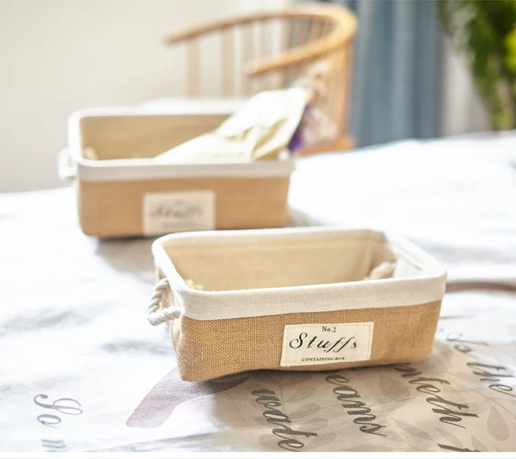 Nordic cotton linen tabletop coffee table storage basket cosmetic mask storage box toy snacks finishing basket KT7181020