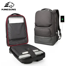 Kingsons мужской рюкзак для путешествий, водонепроницаемый мужской рюкзак, 15,6 дюймов, рюкзак для ноутбука с USB, черные школьные рюкзаки для мальчиков-подростков