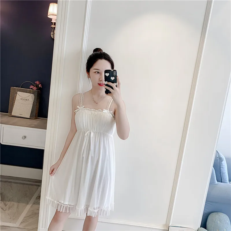 Lovely Retro Women Nightdress Lace Spaghetti Strap Princess Style Nightwear