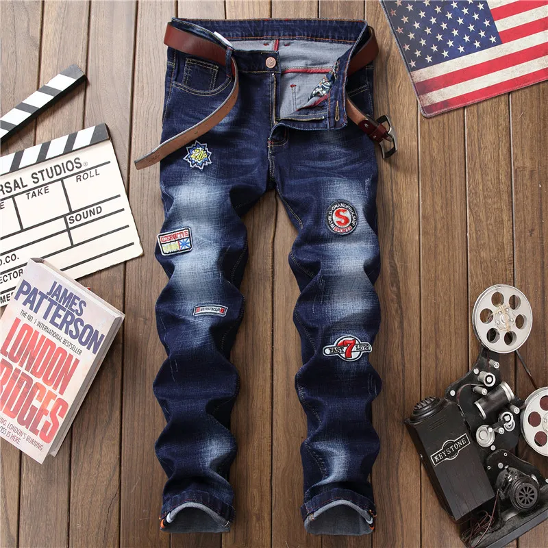 Slim Fit Men Ripped Patch Jeans Pants Designer Distressed Jean Trousers ...