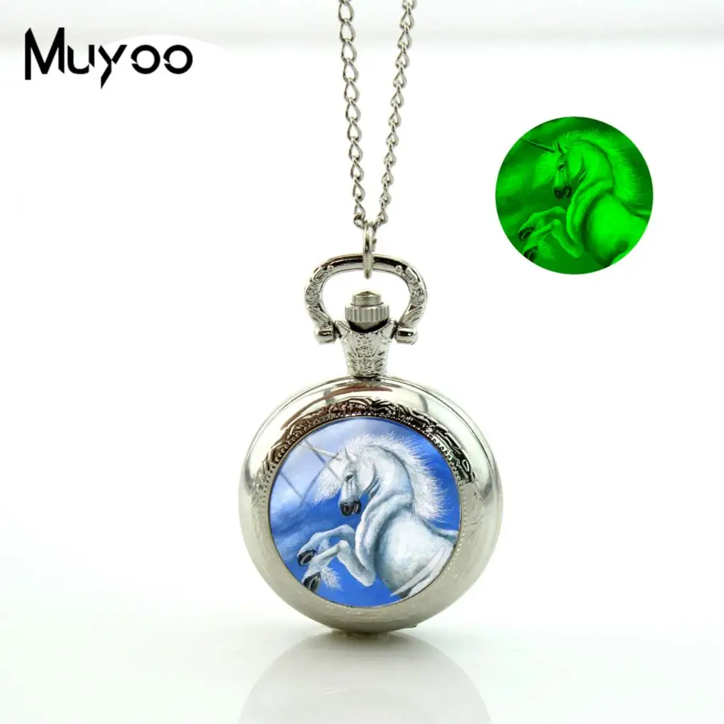 2017 New Unicorn Painting Pocket Watch Vintage Long Chain Glowing