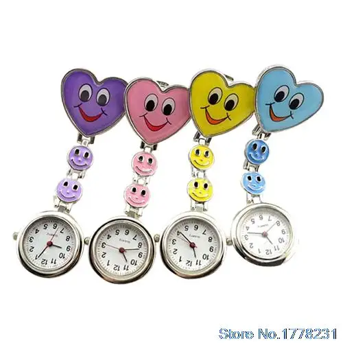 Для женщин Симпатичные улыбающиеся лица Сердце Клип на кулон Медсестра Брелок Брошь карманные часы