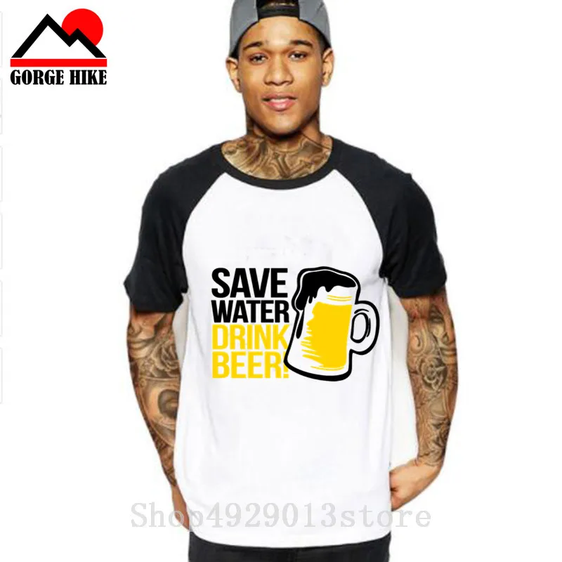 

Funny Save Water Drink Beer T Shirt Men Great Short Sleeve Crewneck Cotton Plus Size Family Party Funny men's T-Shirt casual Tee