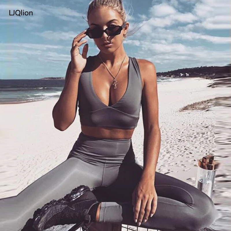 LJQlion2018 NEM Women 2 Piece Yuga Set Floral Print Women Bra+Long Pants Sportsuite For Women Fitness SportSuit Women Sportswear