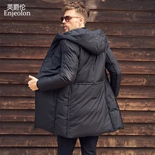 Enjeolon marca caliente thicken chaqueta de invierno con capucha de down larga hombres luz hoodies caot negro capa más tamaño 3XL abajo parka MF0119