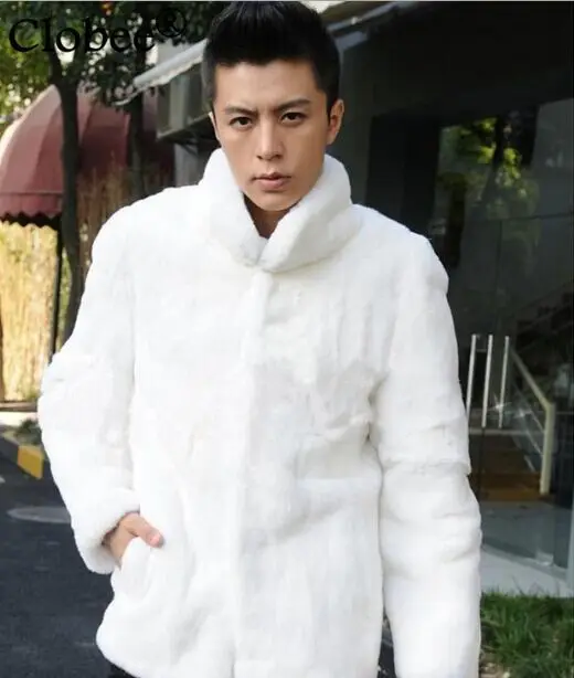 Abrigo De piel De conejo blanco 2018 chaqueta De piel De invierno De lujo con cuello De pie para hombre s78|Chaquetas| - AliExpress
