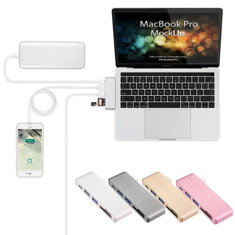 

5 in 1 usb-c USB 3.0 Hub Multi Type c Spliter Adapter usb3.0 Card Reader for Macbook Pro 2015 2016 imac 5GBPS/s
