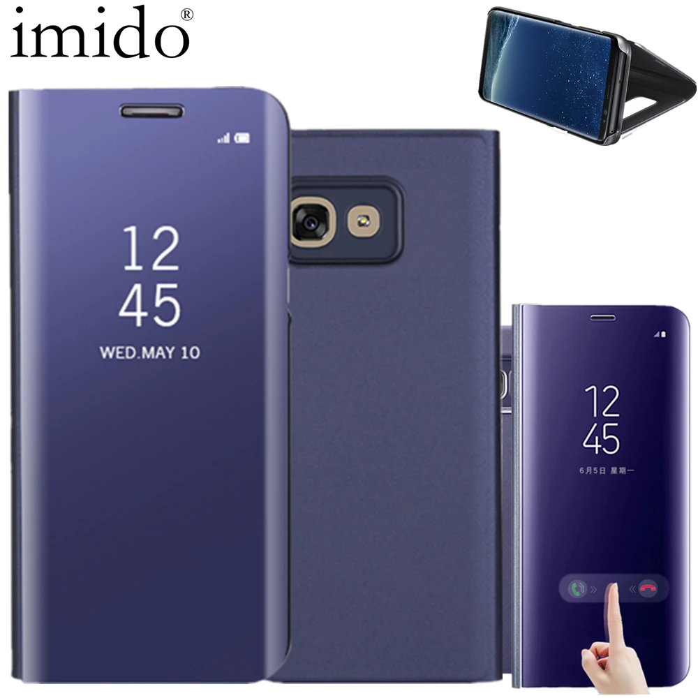 Роскошные умный вид из окна Зеркало чехол для Samsung Galaxy A5 2017 2018 флип Подставки