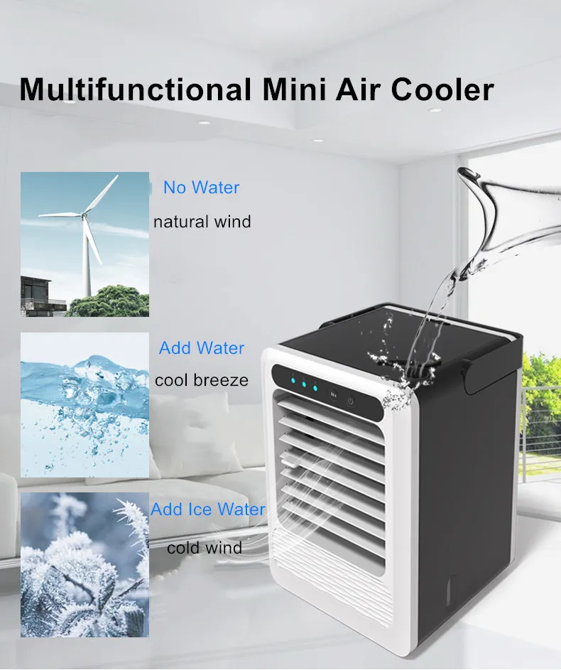 Mini Portable Multifunctional Air Conditioner USB Air Cooler Humidifier Purifier With Colorful LED Light Air Cooling Fan