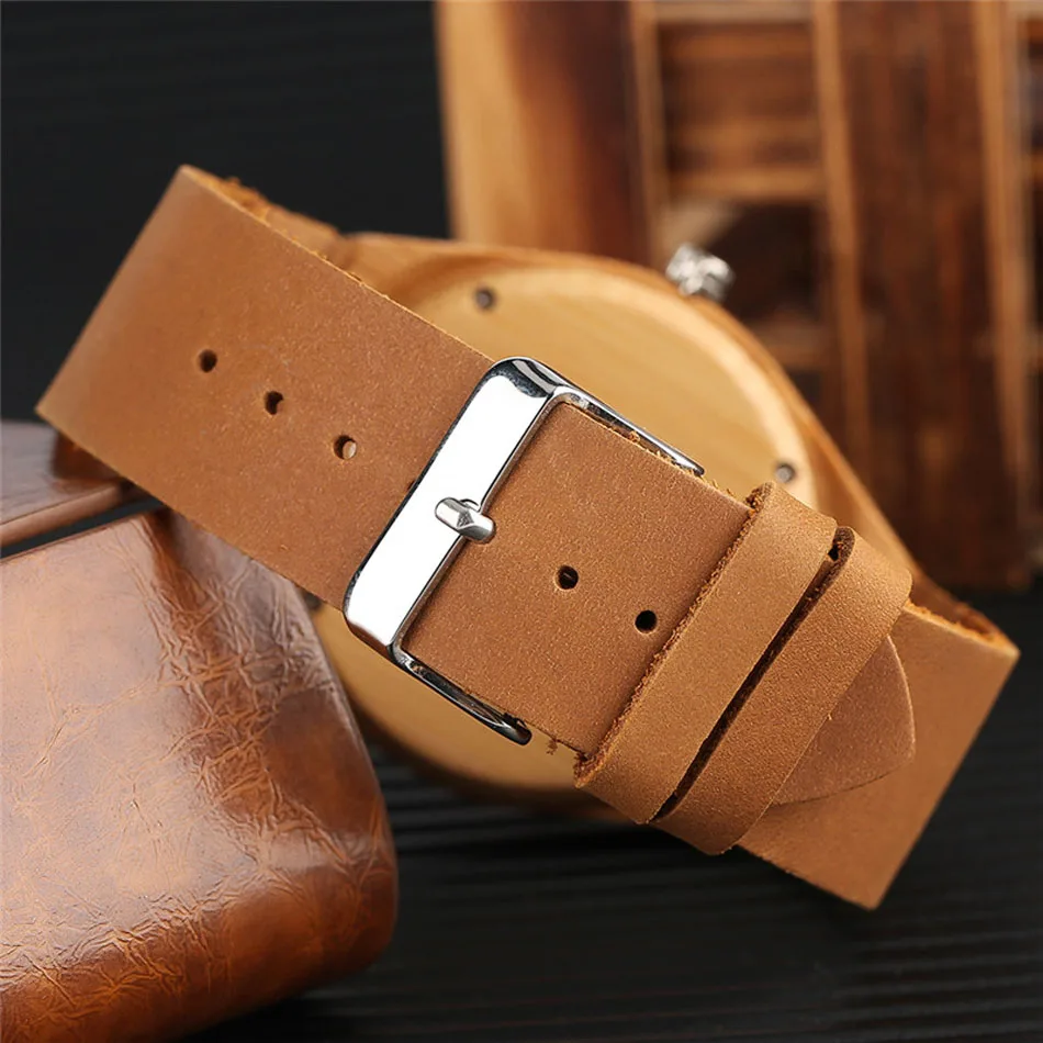 Dr. Who Men Wooden Watch Nature Bamboo Fashion Genuine Leather Band Strap Quartz Wrist Watch relogio masculino (5)