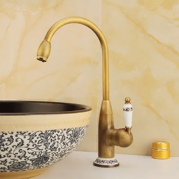 

European Retro Color Faucet Copper Antique Single Hole Single Handle Rotatable Bathroom Basin Mixer Faucet Kitchen Sink Faucet