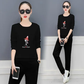 

Set female 18 autumn and winter new temperament elegant plus velvet thick loose sweater + Slim trousers casual fashion two-piece