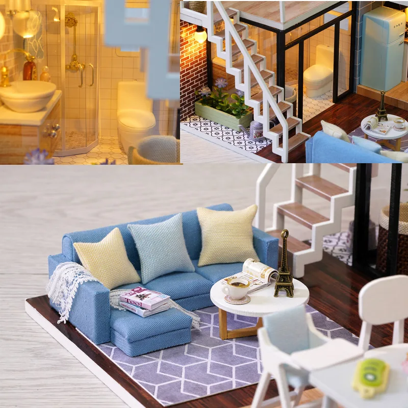 Кукольный дом милые комнаты L-023 Blue Time DIY Дом с мебелью музыкальная Обложка Миниатюрная модель подарок декор игрушки для детей