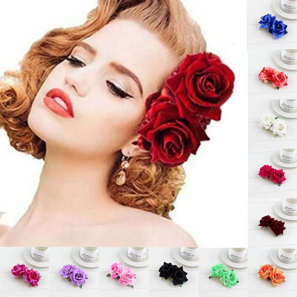 

Fashion 1PC Women Ladies Bridal Flower Hair Comb Wedding Hair jewelry Accessories Red Rose Hairpin Hair Jewelry A10 AP23