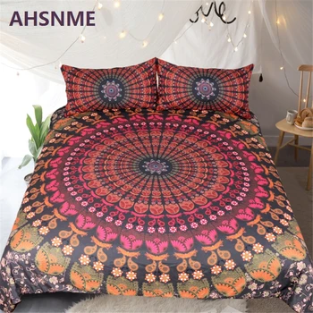 

AHSNME Warm Red Round Geometric Design Pattern Quilt Cover Pillow Bohemian Patterned Bedding Set Home Textiles Supplies