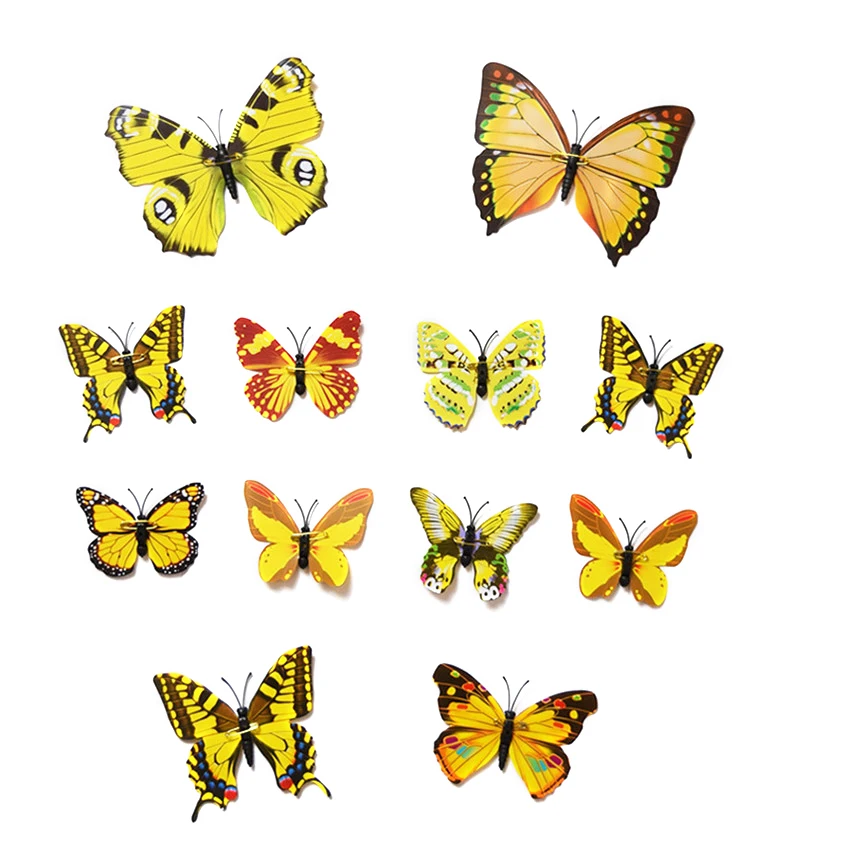 12PCS Wall Stickers Butterfly 3D Wallpaper PVC 3D House Decoration High Quality Wall Stickers 3D Wallpapers For Living Room - Цвет: Цвет: желтый