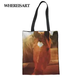 WHEREISART Женская холщовая хозяйственная сумка с принтом Crazy Horse, хлопковые сумки с ручками для девочек, Sac catas Femme, Webshop, сумки Daiy