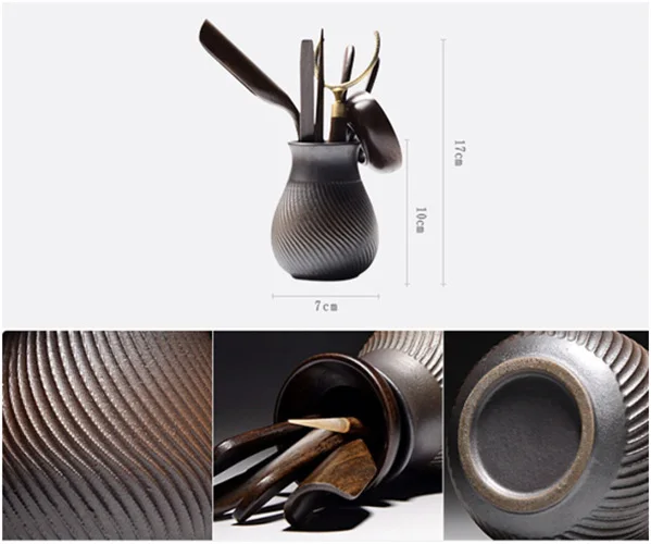 Chadao Tea Accessories Tool Ebony Wood Spoon Tea Needle Porcelain Vase Hot 6PCS