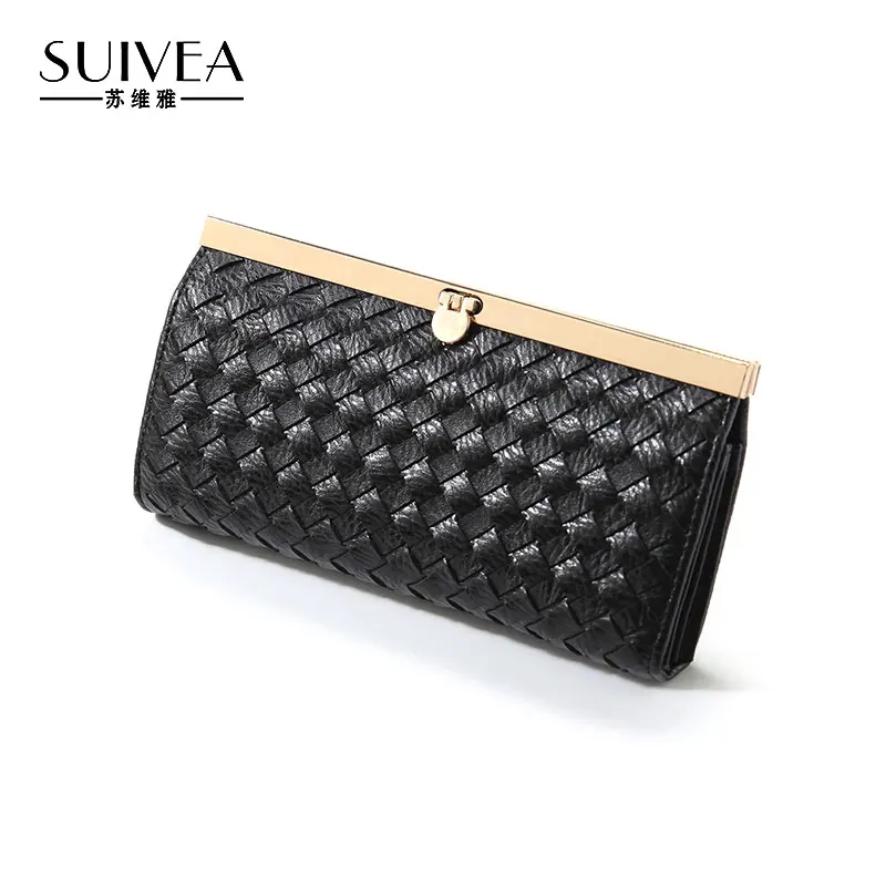 

SUIVEA Brand Functional Guarantee PU Leather Women Long Leather Wallet Lock for Cellphone Ladies Style Clutches Purse with Chain