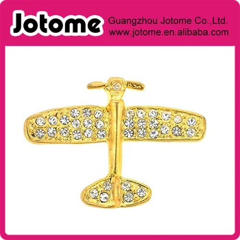 

Golden Airplane Crystal Brooch Pin