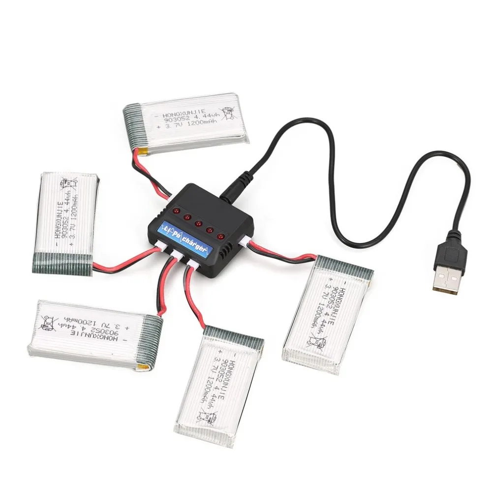 5 шт. Перезаряжаемые 4.44wh 3,7 V 1200 mAh литий-полимерный Батарея+ Зарядное устройство для Syma X5SW X5SC M18 H5P Дрон Квадрокоптер с дистанционным управлением