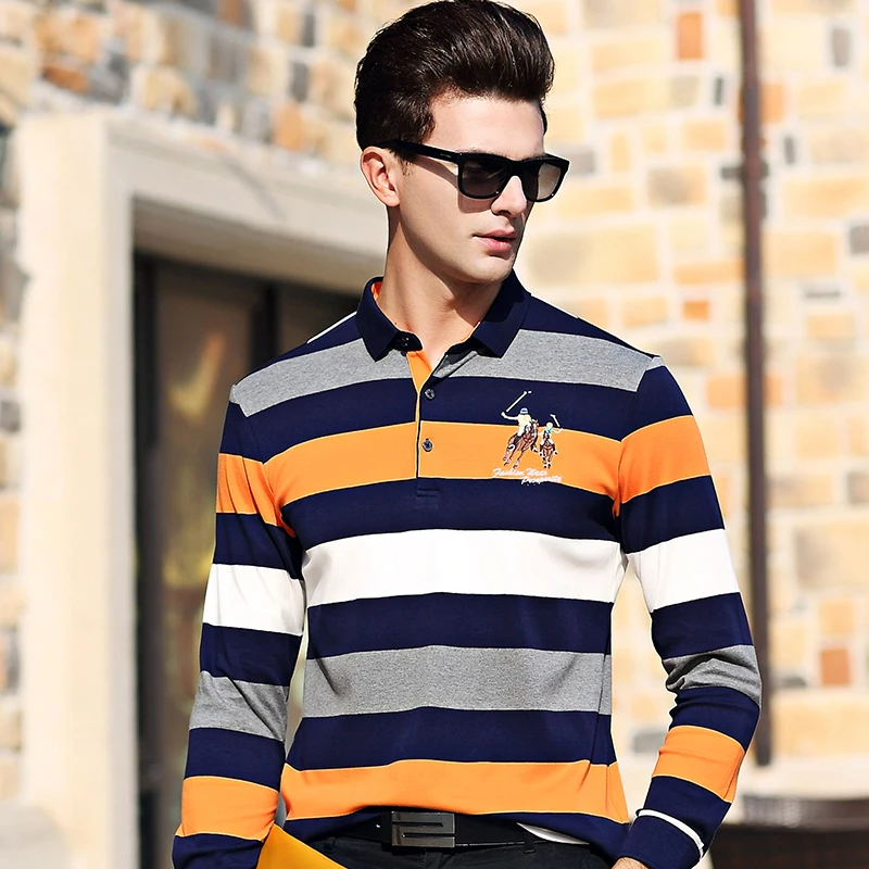 High Quality 3D Embroidery Polo Shirt Business Casual Polo Shirts men's Long sleeve polo shirt New Striped men Polos 8808