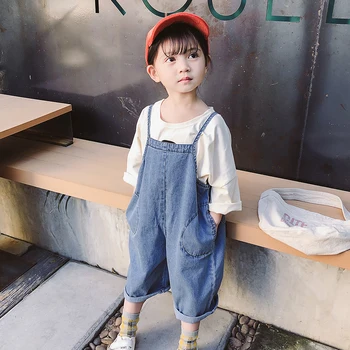 

Spring Autumn Baby Girls Denim Jumpsuit Pants Loose Kids Romper Big Pocket kids Girl Overall Jeans Pants Girls Boy Denim Costume
