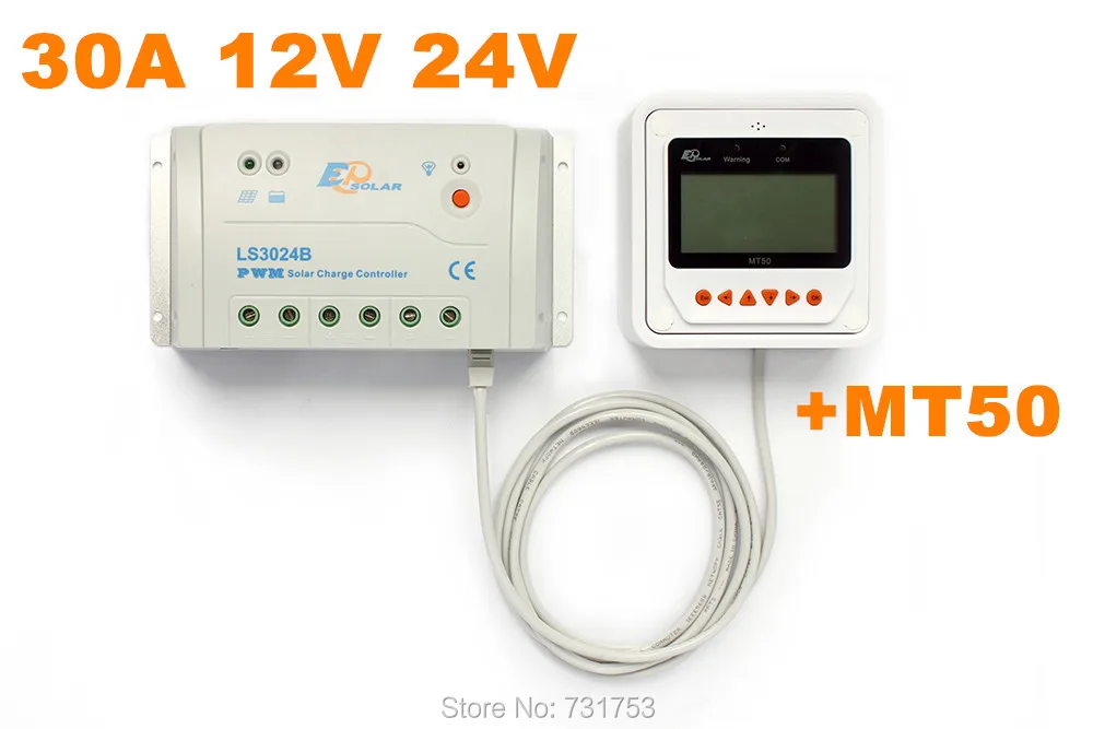 

30A Solar Panel Battery Charge Controller 12V 24V Auto LS2024B Programmable With MT50 Remote Meter For Solar Off-grid System