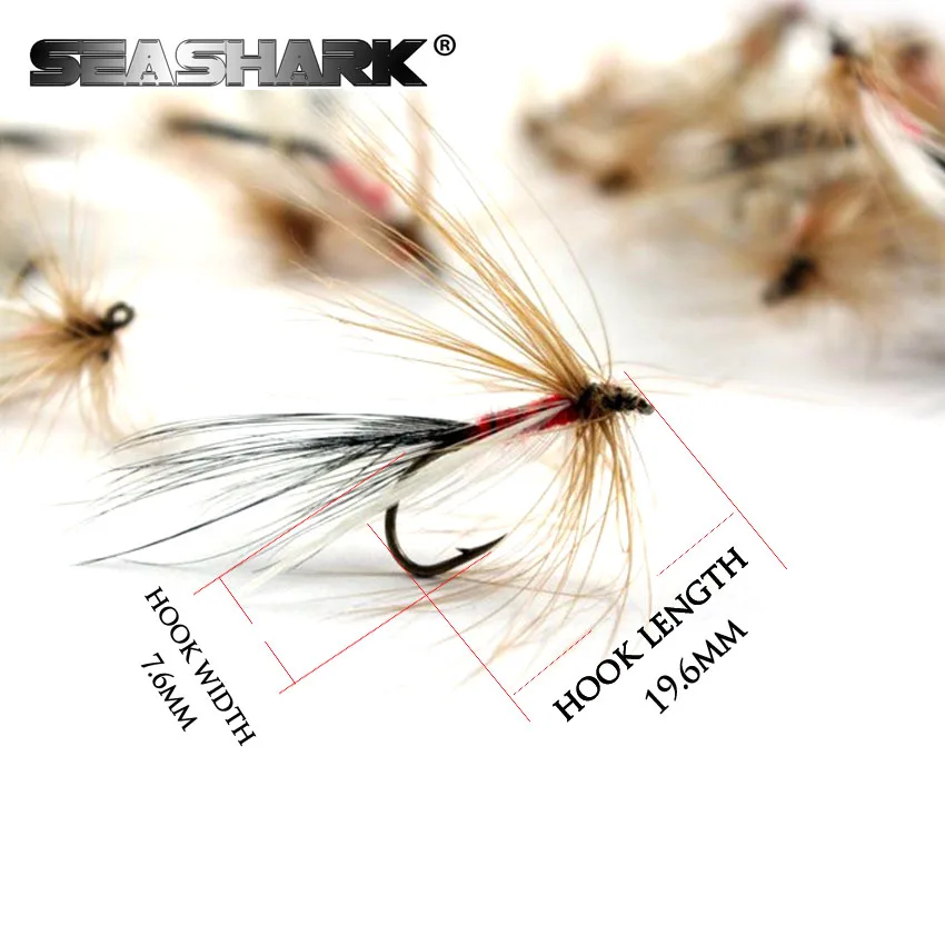 12Pcs/lot Insect Butterfly Flies Feather Dry Wet Fly Fishing Lures Hook length 19.6mm Hook width