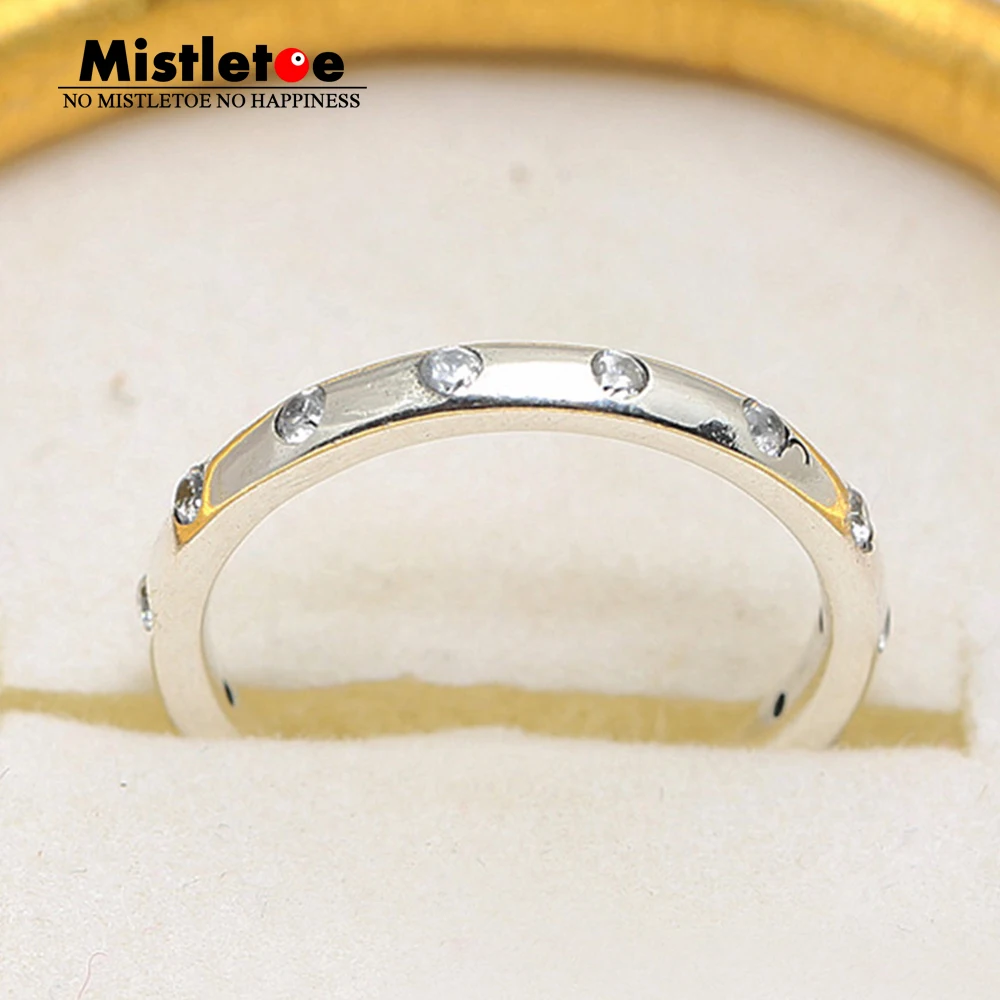 

Genuine 925 Sterling Silver Droplets, Clear CZ Ring Compatible with European Jewelry
